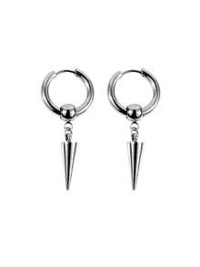 1PC/2PCS Spike Dangle Earring Punk Rock Style Ear Hoop Stainless Steel Helix Piercing Ear Stack Ear Piercing Suitable For Men And Women's Daily Wear - Silver - View 3