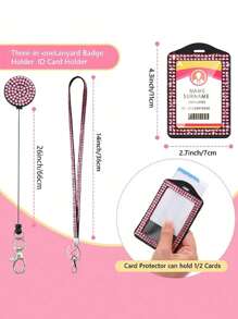 Fashionable Rhinestone Lanyard For Women - Elegant, Retractable ID & Key Holder With Sparkly Crystal Design Metal Clasp,Creative Portable Badge Holder