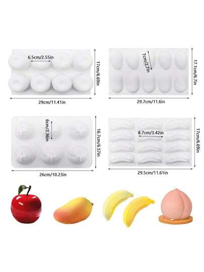 Silicone Mold For Baking Mousse Cake, Dessert, Pastry, Chocolate, Fruit Pudding, Jelly, Ice Cream, Christmas Cake Decoration Mold, Non-Stick And Easy Demold, Shapes: Raspberry, Apple, Mango, Banana, Peach, Coconut, Hazelnut, Lemon