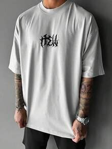 Plus Size Men's Demon Skeleton Wing Graphic Round Neck Short Sleeve T-Shirt - White - View 2