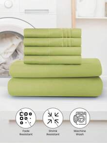 6-Piece Bed Sheet Set – Twin/Full/Queen/King Sizes | Soft Microfiber | Deep Pocket Fitted Sheet | Cooling, Wrinkle-Free, Summer And All-Season Comfort | Includes 1 Flat Sheet, 1 Fitted Sheet, 4 Pillowcases - Chanh xanh - Xem 3