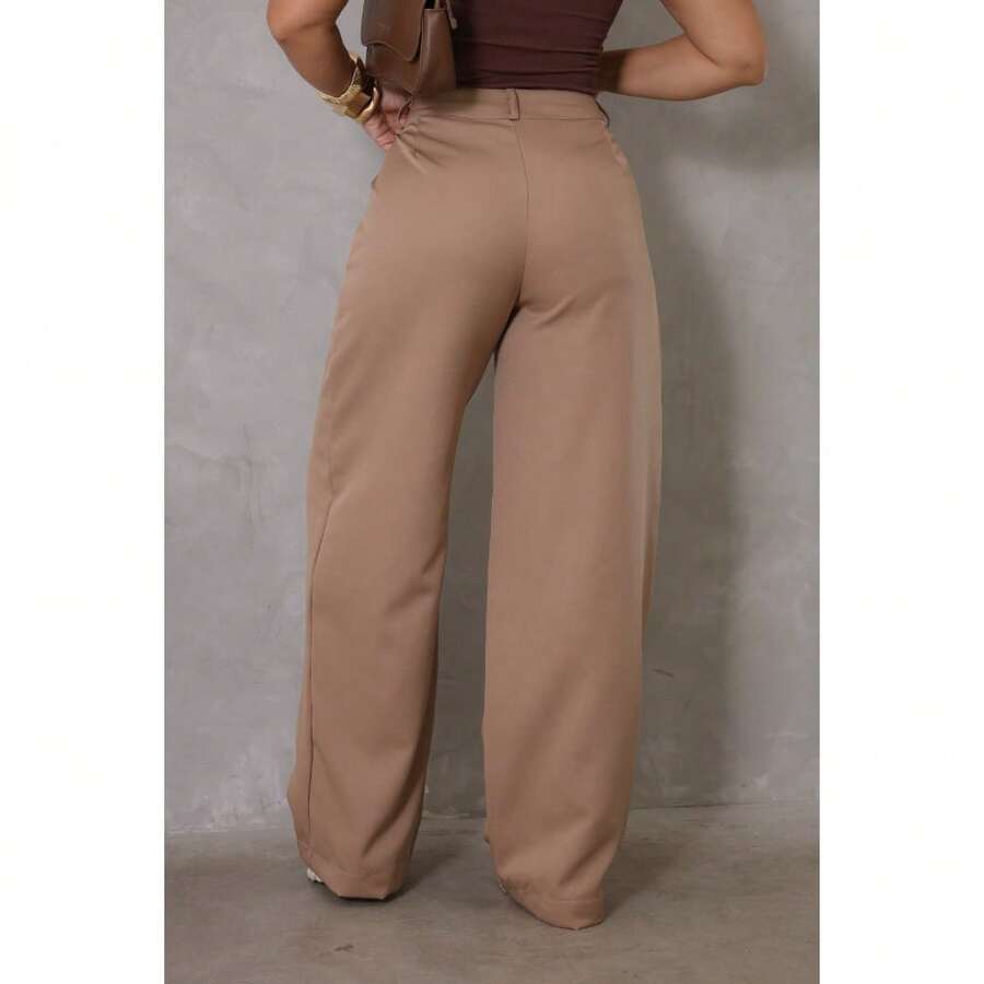 High Waist Tailored Wide Leg Pants – Elegance And - 米色 - 查看 1
