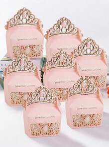 5pcs/Set European Style Wedding Party Decoration Elegant Crown Gift Box, Birthday Party Favor Paper Candy Boxschool Supplies,Back To School
