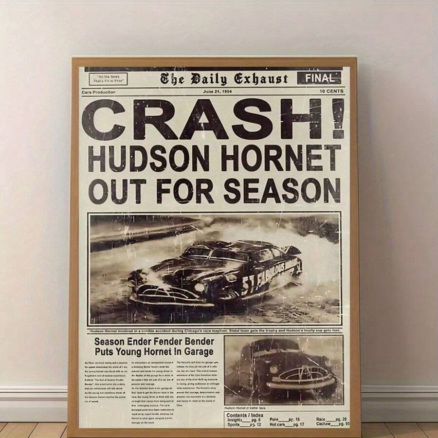 1pc Vintage Racing 1pc Canvas Print Poster | Frameless, Classic Car Water Splash Design, Ideal For Living Room, Bedroom, Office, Bar Wall Decor, Unique Gift Idea, Indoor Wall Art Decor - Multicolor - View 1