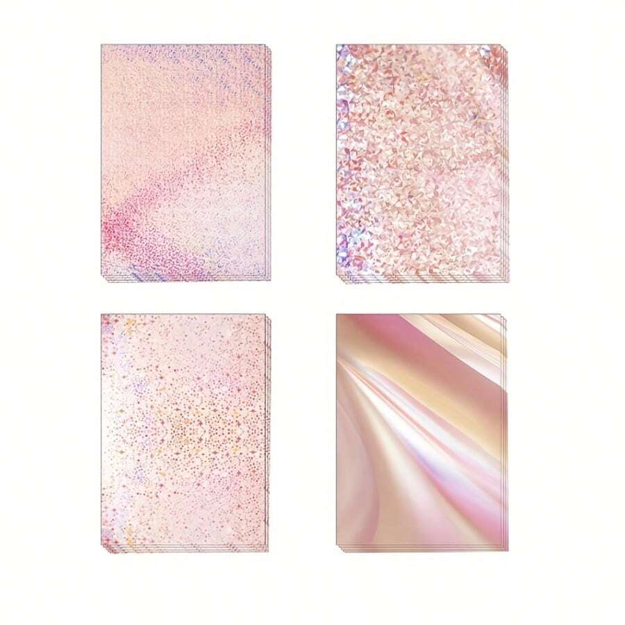 12 Sheets Holographic Cardstock, 250gsm/92lb Metallic Paper Glitter Shiny Iridescent Mirror Paper Thick Card Stock Paper For Crafts, Card Making, Scrapbook Supplies(Pink) - A4 - View 1