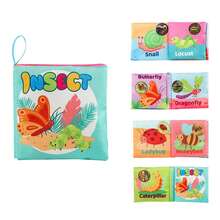 1本婴儿感官布书，婴儿布书早教玩具，带皱纹纸，4面8页英文迷你书动物水果农场布书