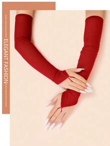 1 Pair Women's Lightweight Outdoor Cycling Sun Protection Breathable Thin Long Fingerless Gloves With Rhinestones, Elegant Mesh Design, Summer