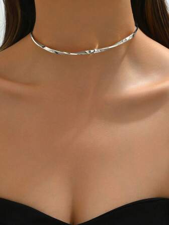 1 buc colier tip choker metalic minimalist cu valuri, bijuterii elegante pentru femei, potrivit pentru întâlniri, petreceri dansante, evenimente