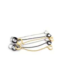 2 Peças Brincos Gota Pendente de Clipe de Orelha com Corrente Dupla na Cor Aço Preto e Dourado para Homens e Mulheres, Joias da Moda
