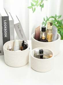 1 pièce/3 pièces Panier de rangement de bureau de couleur unie, paniers tressés en corde pour l'organisation, panier de rangement rond tressé à la main, panier de rangement décoratif de bureau, mini paniers mignons pour cosmétiques, divers, papeterie, bac de rangement de salle de bain (3 pièces = S + M + L) Cadeau de Noël pour les vacances, pour la rentrée scolaire, rangement et organisation