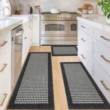 HEBE Kitchen Mat Sets 3 Piece Minimalist 3D Lattice Kitchen Floor Rugs With Non Slip Rubber Backing Machine Washable Farmhouse Runner Rugs For Laundry Hallway Doormat - 彩色 - 查看 1