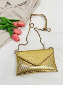 Vintage Textured Flap Crossbody Bag - Gold - View 4