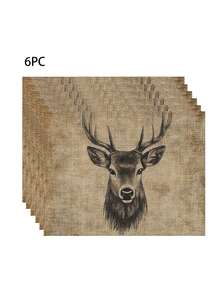 1pc/4pcs/6pcs Deer Portrait Embroidery Design On Burlap Placemat 30.48*45.72cm Washable Place Mats For Dining Room Table Kitchen Table Holiday Parties Home DecorIdeal Place Mat For Coffee Tables - Multicolor - View 13