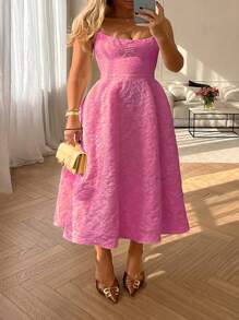 Floreya Summer Wedding Plus Size Dress, Elegant Solid Color French High-End Elegant Light Formal Dress, Waist Slimming Spaghetti Strap Midi Dress, White Dress