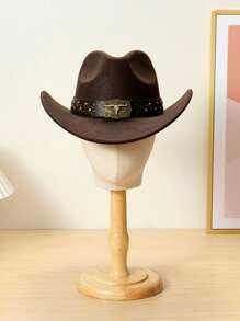 1 pièce Chapeau en feutre de style unisexe avec décor taureau, casquette décontractée, chapeau de cowboy, design élégant convenant pour les voyages, les fêtes, le thème du cow-boy occidental et l'utilisation quotidienne