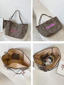 1pc Personalized Women Leopard Print Canvas Shoulder Bag, Fashion Versatile Handbag Tote Bag For Work Commute, Embroidered Custom Name Underarm Bag, Large Capacity Lightweight Storage Bag, Portable Tote For School, Suitable For Daily Use, Shopping, Party, Great Gift For Family, Friends, Lover, For Christmas, Spring Festival, Mother's Day, Women's Day, Valentine's Day, Teacher's Day, Nurse's Day, Thanksgiving, Independence Day, Birthday