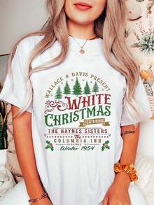 White Christmas 1954 Movie Haynes Sisters Song Women's Cotton Printed T-Shirt - 白色 - 查看 1