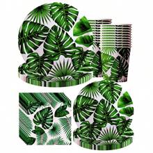 10 Stücke Hawaii Hawaiianisches Bankett Teller und Servietten Party Zubehör Tropisch Palmen Blatt Besteck Set Sommerthemen Party Dekorationen für Geburtstagsfeiern, Sommerstrand Partys, Hawaiianische Partys