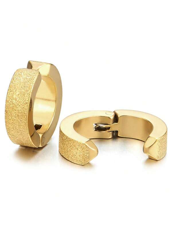 Pair Steel Gold Color Satin Huggie Hinged Hoop Earring Non-Piercing Clip On Earrings Men Women
