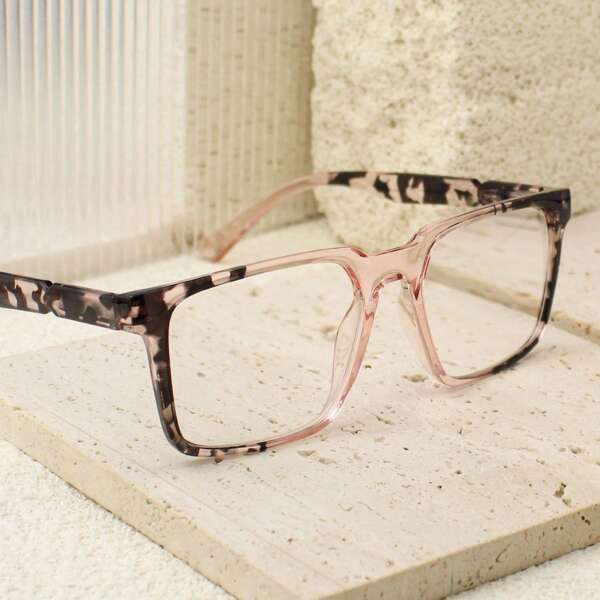 1pc Rectangular Color Matching Leopard Print Reading Glasses With Comfortable Spring Hinges, Fashion Unisex
