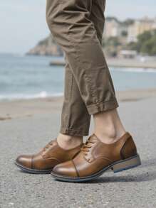 Zapatos Derby casuales para hombres, suela de goma cómoda, estilo de bloques de color retro, zapatos para el trayecto diario y caminar