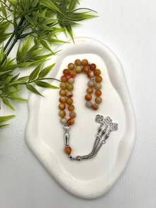 新款10毫米穆斯林天然玛瑙33珠三股祈祷手链，阿拉伯中东念珠 - 彩色 - 查看 2
