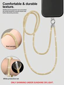 Funkelnder goldener Handyschlüsselanhänger (benötigt Licht oder Sonne), diebstahlsichere glitzernde Schulter-Halskette mit sicherem Verschluss für Hülle. Glitzer Handyriemen Anti-Verlust Schlüsselanhänger Handyzubehör Umhängeband Kette für alle Handyhüllen, strapazierfähiger multifunktionaler Schlüsselanhänger, funkelnder Schlüsselanhänger-Riemen zum Schutz von Gehäusen/Ohrhörern, transparente Pads zum Befestigen der Handyhülle enthalten.