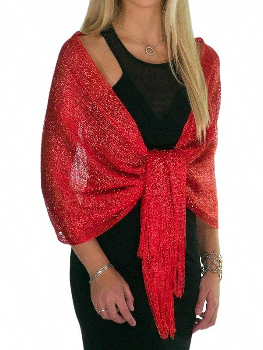 Metallic Glitter Shawl Wrap For Evening Dresses And Weddings - Merah - View 1