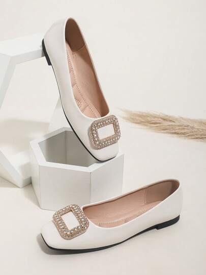 Mocasines casuales de 2025 con suela plana y suave, puntera cuadrada con rhinestones, opción de multicolor, adecuados para tallas grandes, uso diario, zapatos de mujer