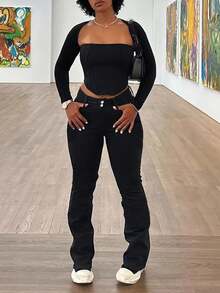 Street Fashion Women Slim Hip Sexy Jeans And Trousers, Suitable For Fashion Lovers, Elegant Wardrobe, Perfect For Going Out And Leisure Days. - 黑色 - 查看 5