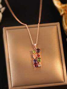Set de 3 piezas de Juego de joyas de mujer con aretes colgantes y collar con circonita cúbica de colores de moda para bodas, festivales, aniversarios y fiestas