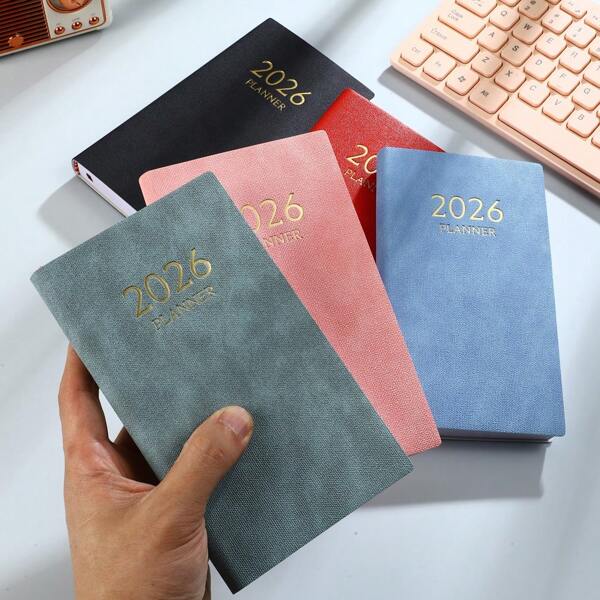 1pc 2026 A6 PU Leather Soft Cover Weekly Planner Diary, 155 Sheets/310 Pages, Colorful Monthly Index, Suitable For Holiday Gifts, Birthdays, Daily Life Records, 2026 New Thicker Agenda Book School Supplies,Back To School