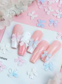 30 pezzi Decorazioni 3D Graziose fiocchi in nastro colorati misti trasparenti e color ghiaccio per unghie, accessori per decorazioni nail art fai-da-te, dimensione 10mm