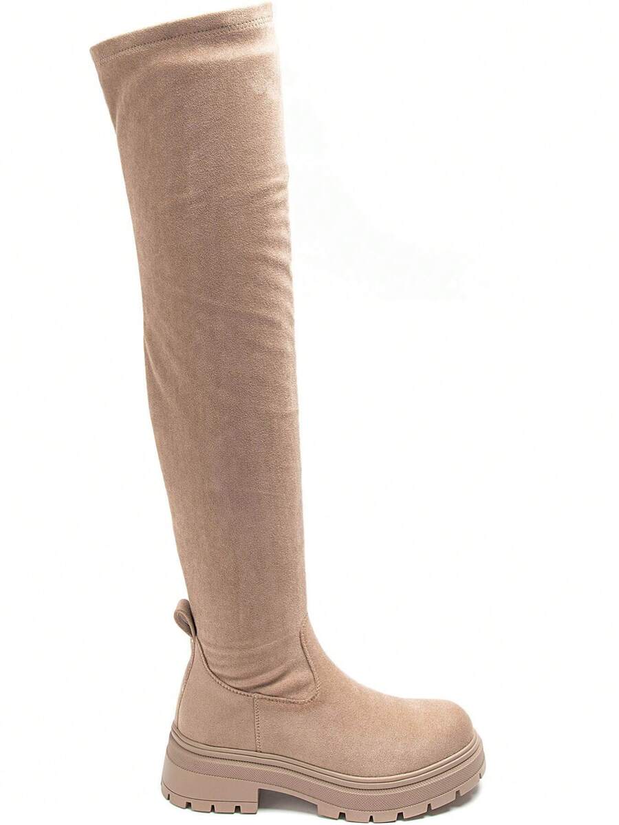 Women's Fashionable Over-The-Knee Boots With Side Zipper, Versatile Daily Wear - TAUPE - View 1