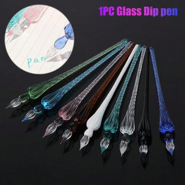 1pc Vintage Glass Dip Dipping Pen Filling Ink Signature Calligraphy Fountain Pens Handmade Glass Dip Pen Art Painting Supplies With Gift Box, School Supplies,Back To School