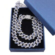 Conjunto de 2 peças de corrente cubana brilhante para homens, colar e pulseira de luxo, estilo hip hop, com brilho, para mulheres e homens, uso diário, presente para o dia dos pais e das mães, com caixas