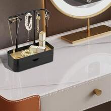 1 Double-Layer Jewelry Storage Box With Wooden Base, Desktop Organizer Racks, Multi-Functional Hanging Storage, Can Store Necklaces, Bracelets, Earrings, Rings, Watches, With Hooks, Dorm Room Storage Must-Haves, A Must-Have Storage Item In Summer, An Ideal Gift For Women‌