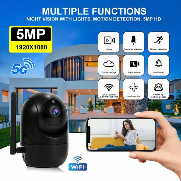 1-2pcs 8MP/5MP 1080P HD, Dual-Band 2.4G+5G WiFi And 2.4G WiFi, 350° Horizontal & 90° Vertical Rotation, Home Security Video Surveillance Network PTZ Camera System With Two-Way Audio, Smart Outdoor/Indoor PTZ Monitoring Camera
