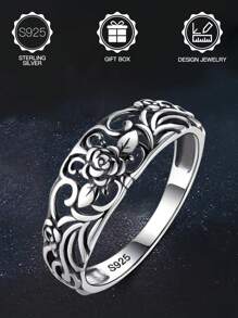 1pc S925 Sterling Silver Gothic Rose Thorn Design Ring For Women, Vintage Hollow Carved, Low Allergy, Suitable For Daily Wear, Wedding Proposal, Halloween, Valentine's Day, Mother's Day, Music Festival Gift, Comes With Gift Box