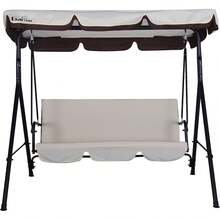 3-Seat Patio Swing Chair, Outdoor Porch Swing With Adjustable Canopy And Durable Steel Frame For Patio, Garden, Poolside - Beige - View 7