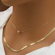 2pcs/Set Double-Layer Retro Personalized Fashion Beaded Snake Bone Chain Necklace Set