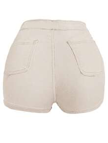 Women's High Waist Solid Color Casual Bike Shorts - Light Khaki - View 7
