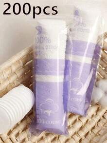 100/200pcs Round Cotton Pads, Double-Sided, Low Allergenicity, Suitable For Face And Eye Makeup Removal And Cleansing - Multicolor - View 4