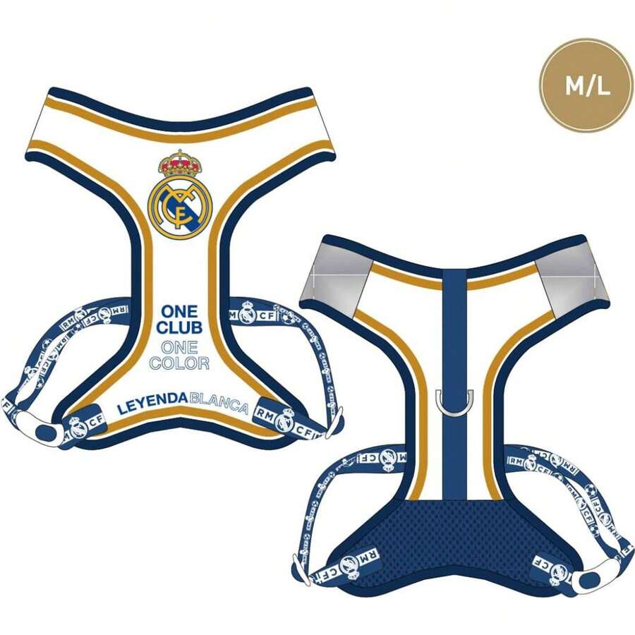 Arnés Para Perros Real Madrid Arnés para Perros Ajustable y Transpirable - Antitirones con Cierre  - Arnés Reflectante para Mascotas Pequeñas, Medianas y Grandes- Cómodo y Fácil de Usar para Paseos, Entrenamiento y Viajes⚫ Envío GRATIS ✅ Entrega 24/48h a España (península)