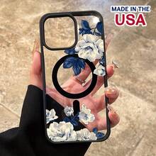 Compatible With IPhone 16 Pro Max 15 Plus 14 13 12 11 XS Max X Night White Rose Pattern Durable Magnetic Grip Shockproof Anti-Scratch PC Protective Cellphone Case Gift - Blue - View 6