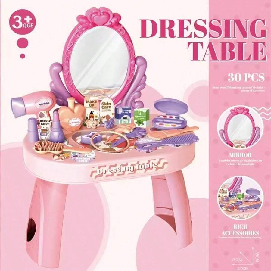 Juego de set de tocador simulado de vestir para niñas, accesorios de maquillaje de princesa, juguete para casa de muñecas, regalo de cumpleaños para niñas - 1 pieza - Ver 1