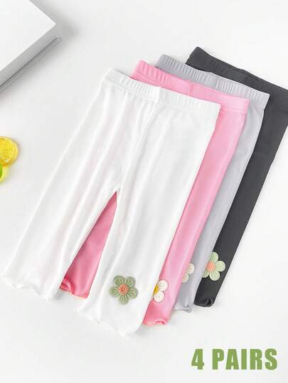 4 Pairs Cool Comfort 7/8 Leggings For Children Baby Girls Tights - Great For Summer Outer Or Underwear