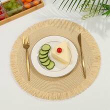 1pc/4pcs/6pcs/120pcs Woven Tassel Placemat Insulation Mat, Hotel & Restaurant Tableware Decoration, Paper Woven Living Room Desk Pad, Anti-Slip Desk Mat - Tassel Woven Placemat - View 10