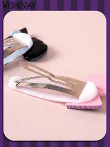 Netflix 1/4 Piezas Oficialmente con licencia de Netflix Wednesday Clips de pelo lindos y elegantes con patrón de personaje de anime en forma de lazo, clips para el cabello lateral, accesorios de pelo para mujeres adecuados para festival, Navidad, fiesta de cumpleaños, decoraciones y regalos de fiesta