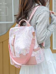 Mochila de viaje de moda para mujer, de gran capacidad, con diseño antirrobo de bloques de color, apta para laptop, mochila estudiantil, estilo callejero
